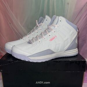 AND1 White and Gray High-Tops with Pink Accents